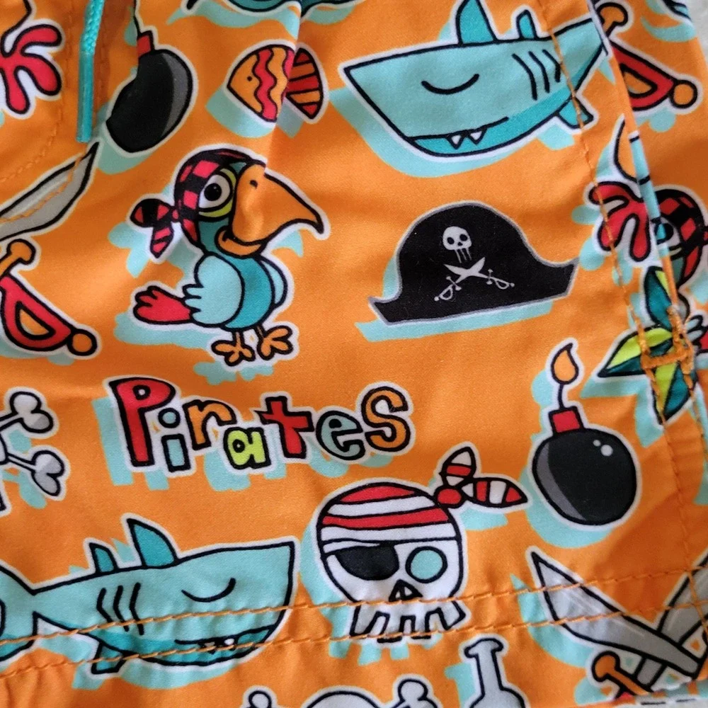 Kiko & Max Boys 3-6 months‎ Swim Trunks Rash Guard Shirt Set Outfit Pirate Shark